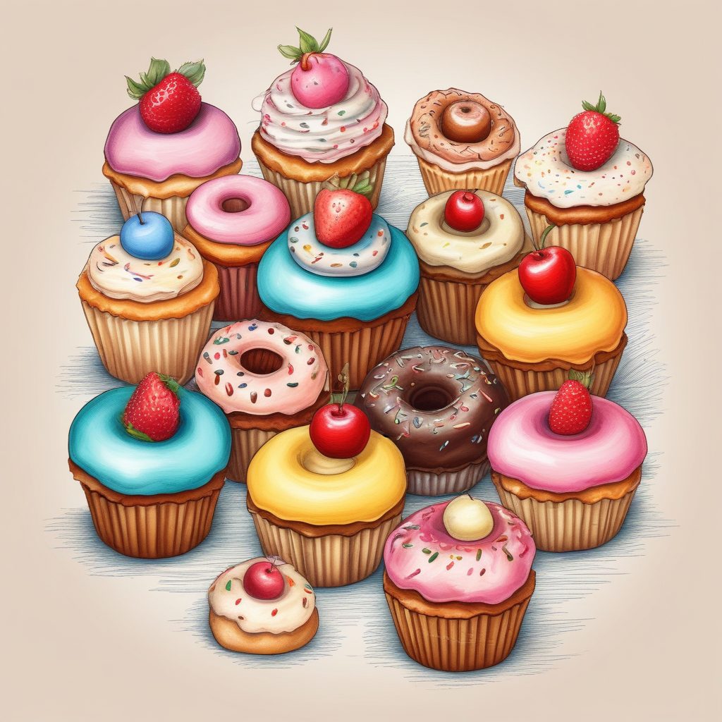 🧁美食插画图鉴！手绘甜点绘本风，高分SD提示词分享，太好吃了！