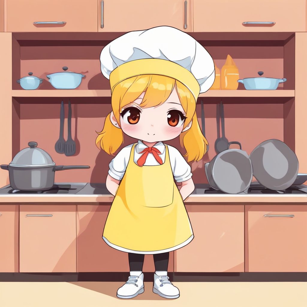 🧑‍🍳美食家来啦！超萌Q版大厨全身立绘，暖色系背景图提示词