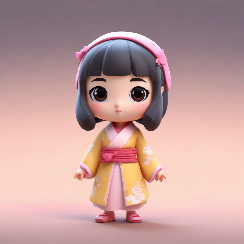 萌翻了！Q版汉服小女孩的超大惊喜表情包，高保真3D渲染，纯色背景