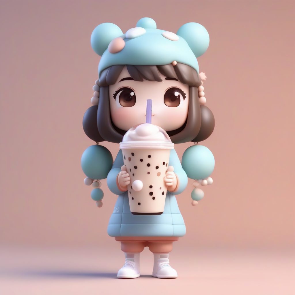 萌化设计！奶茶珍珠主题Q版全身站立照，高精度C4D粘土渲染技巧