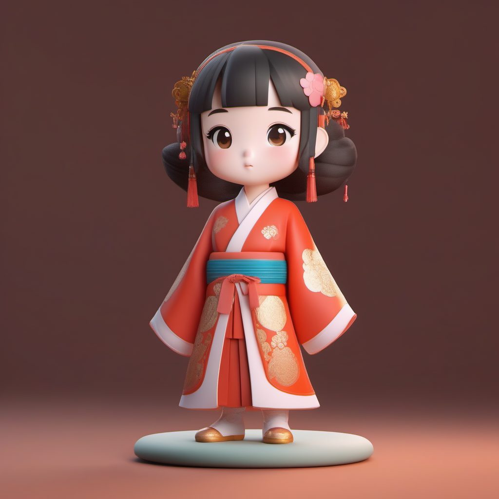 萌化！唐制汉服圆领袍Q版娃娃提示词：C4D高光粘土材质3D渲染教程