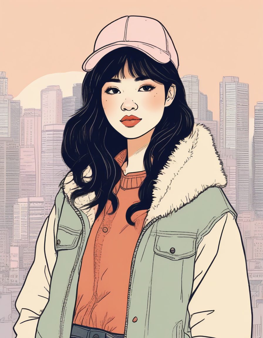 梦幻City Pop风格线稿:80年代日系少女的柔和蜡笔肖像