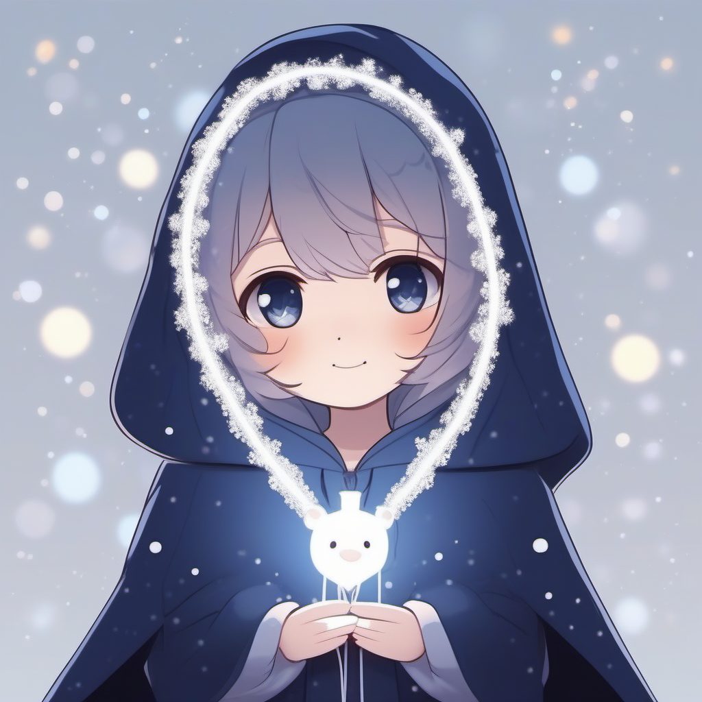 梦幻冬季精灵:手持星光灯的极简Q版角色8K光影提示词