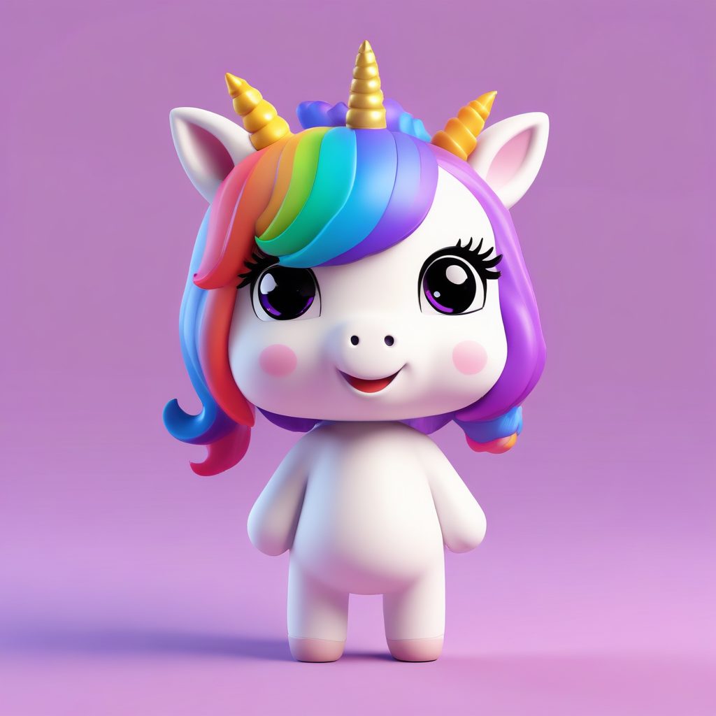 🦄梦幻独角兽！C4D彩虹系Chibi人物全身像，高细节8K壁纸！