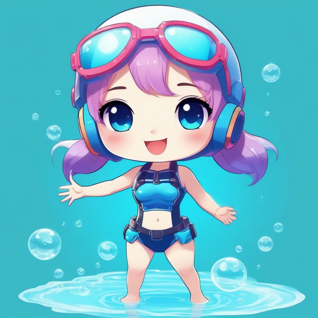 🧜‍♀️梦幻海洋Chibi！潜水员动态游泳姿势，柔和色彩壁纸素材