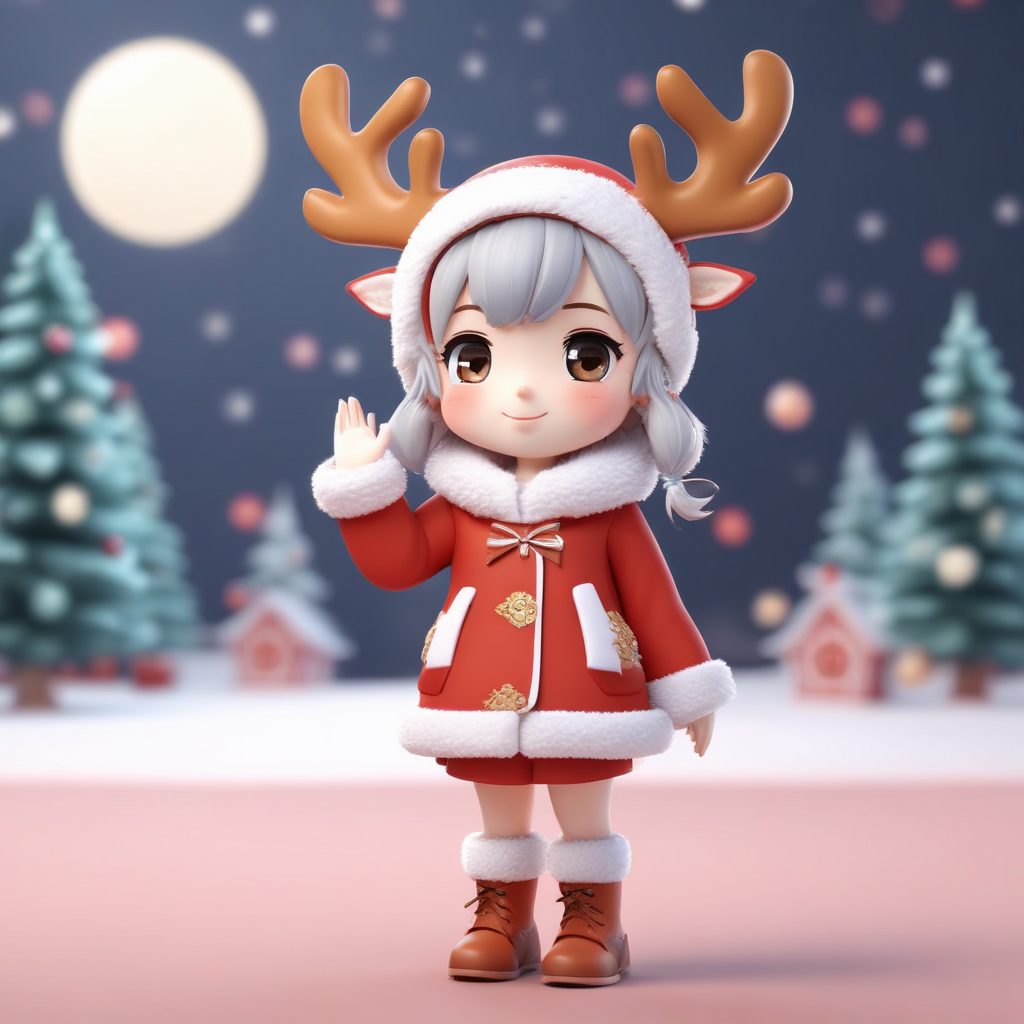 梦幻Q版头像生成：女孩戴圣诞鹿角，C4D黏土质感，冬日治愈系