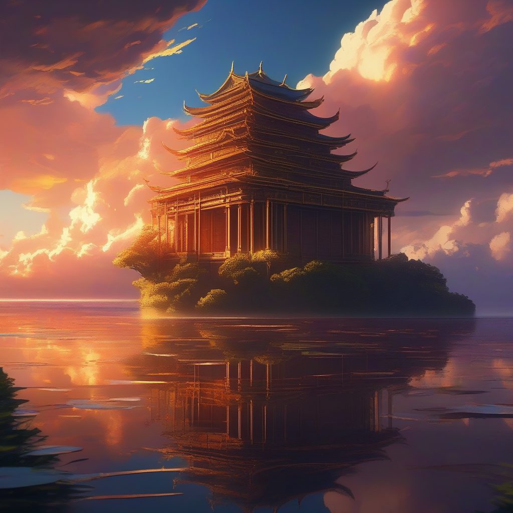 梦幻天空之城：新海诚风格下的超现实漂浮图书馆AI提示词