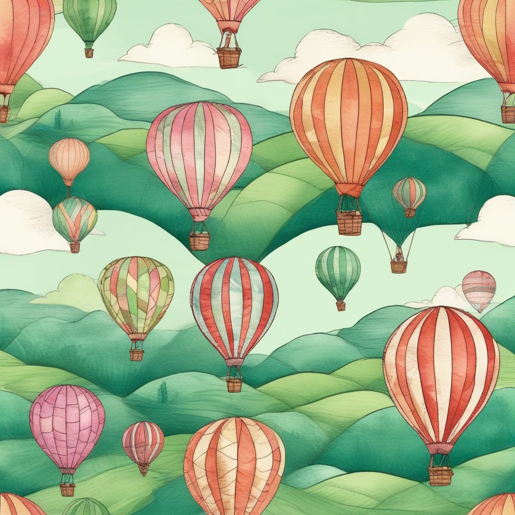 梦幻童话风！热气球飘浮天空插画，蜡笔质感桌面背景