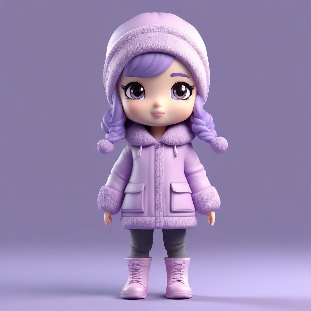 梦幻紫罗兰！Q版时尚女孩，全身像C4D黏土质感，8K高清壁纸