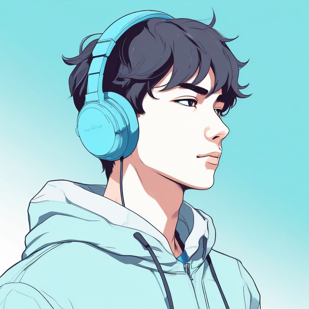Midjourney超强出图！极简线条日系男生，带耳机的街头时尚肖像，酷盖必备