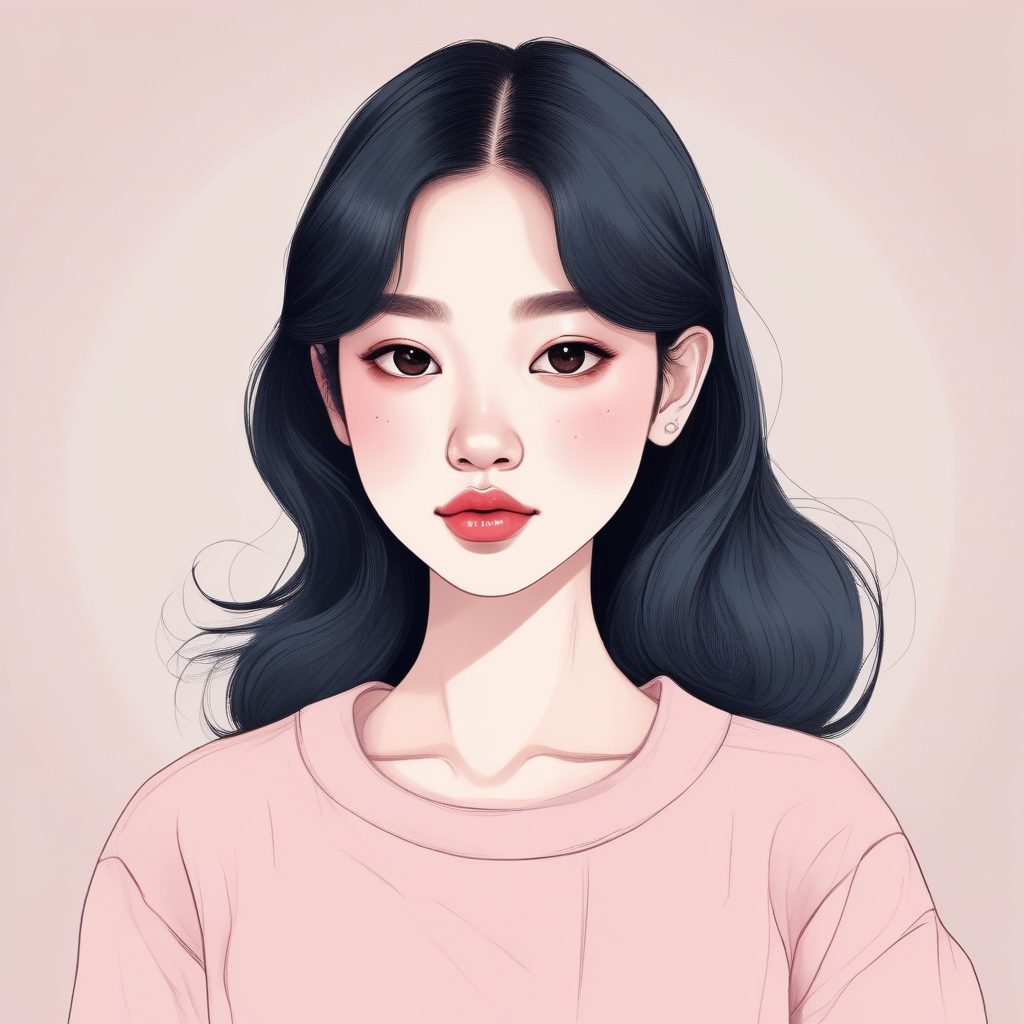 Midjourney超强细节流！极简线稿女孩肖像，彩色铅笔细节，纹理纸质感。