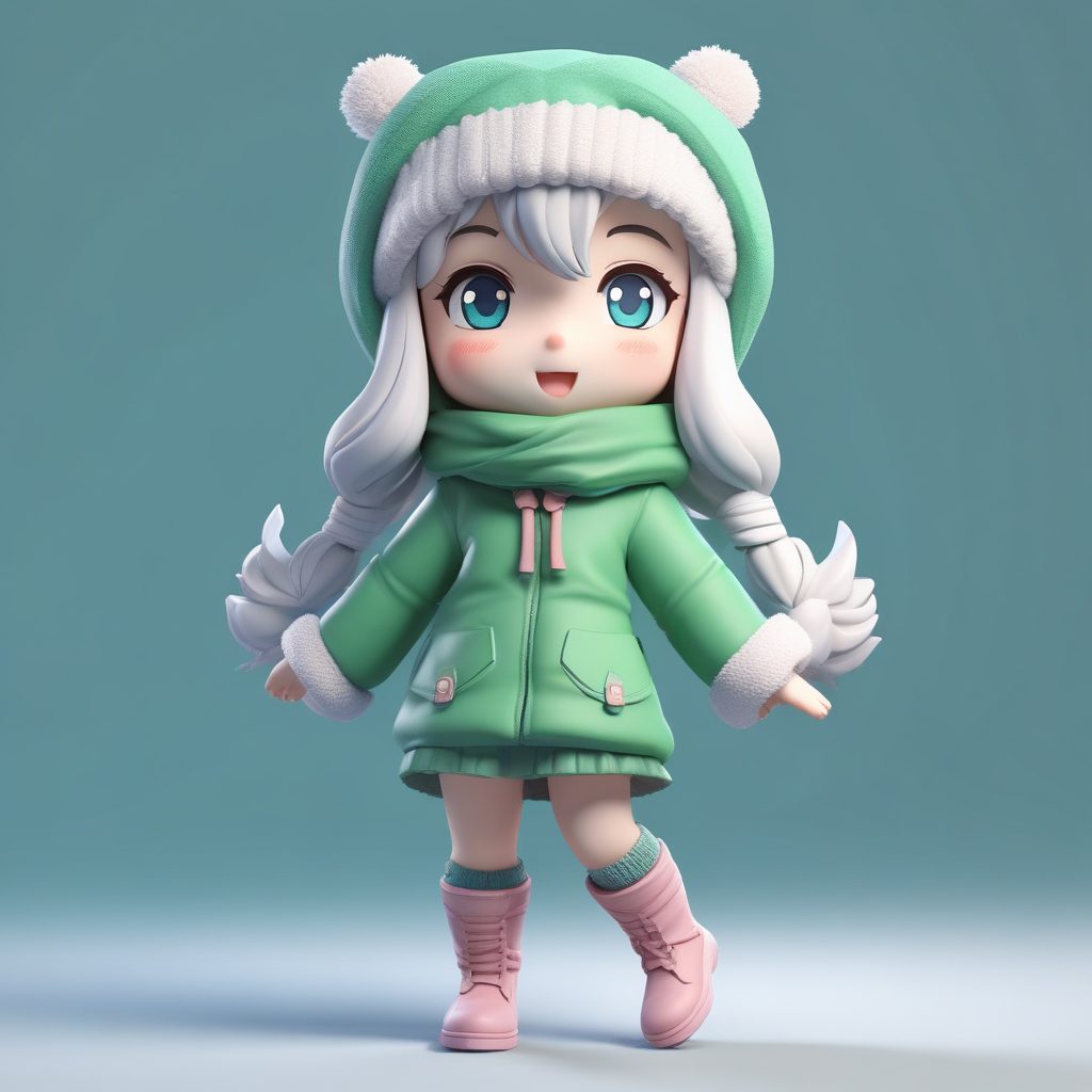 Midjourney：超细节！冬日手套舞动Q版少女，Ray Tracing光影太绝