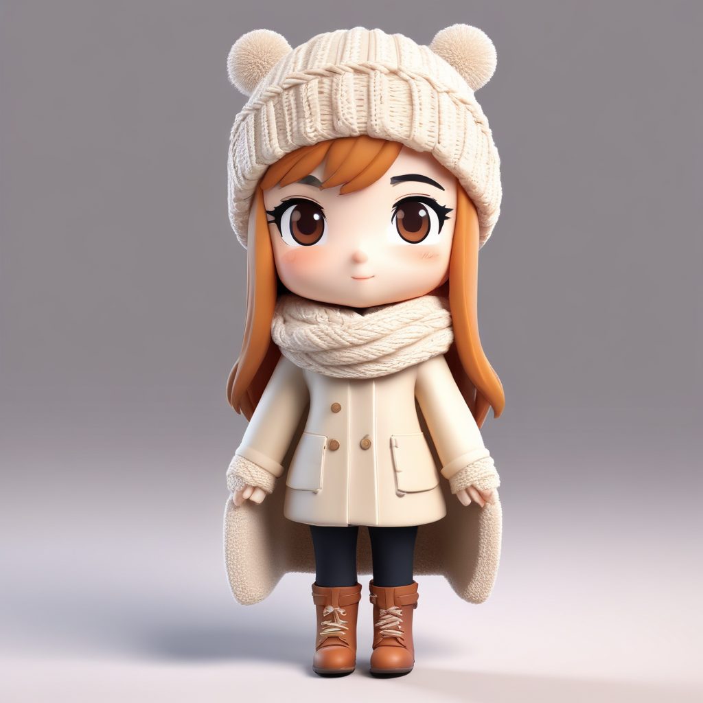Midjourney：超治愈冬日围巾造型，Q版少女侧身撒娇姿势提示词