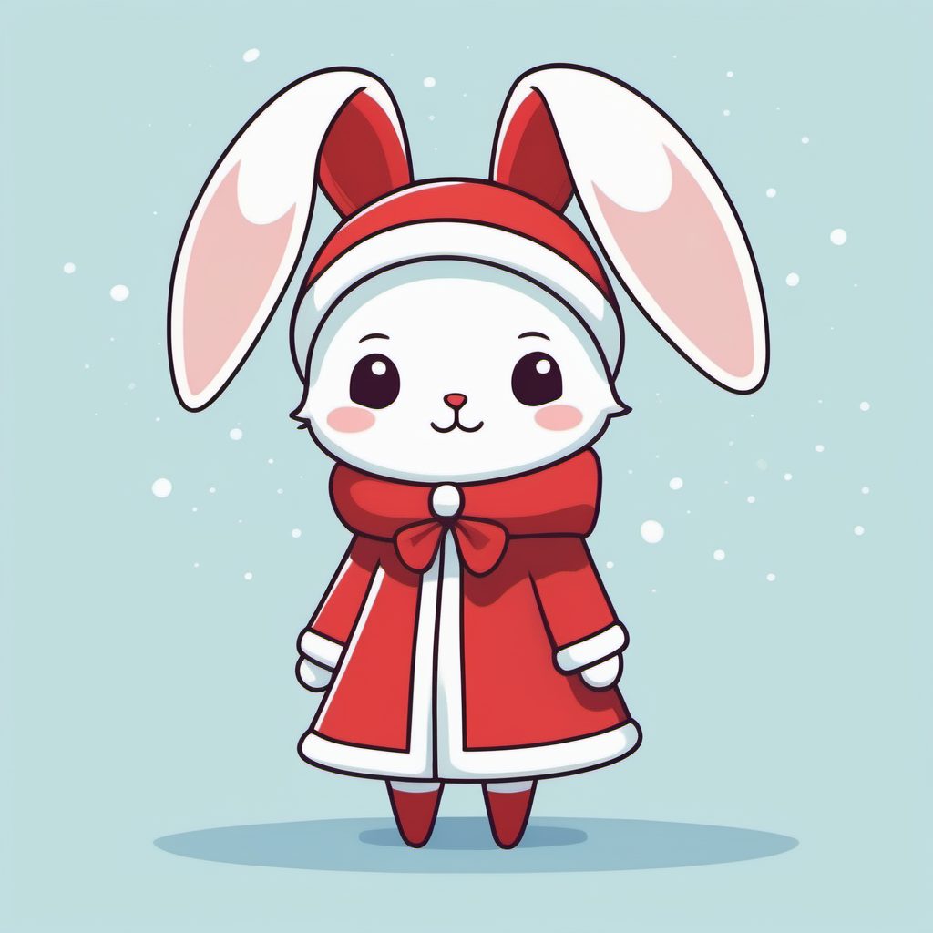 SD/Midjourney纯色背景Q版：冬日圣诞主题兔耳娘提示词