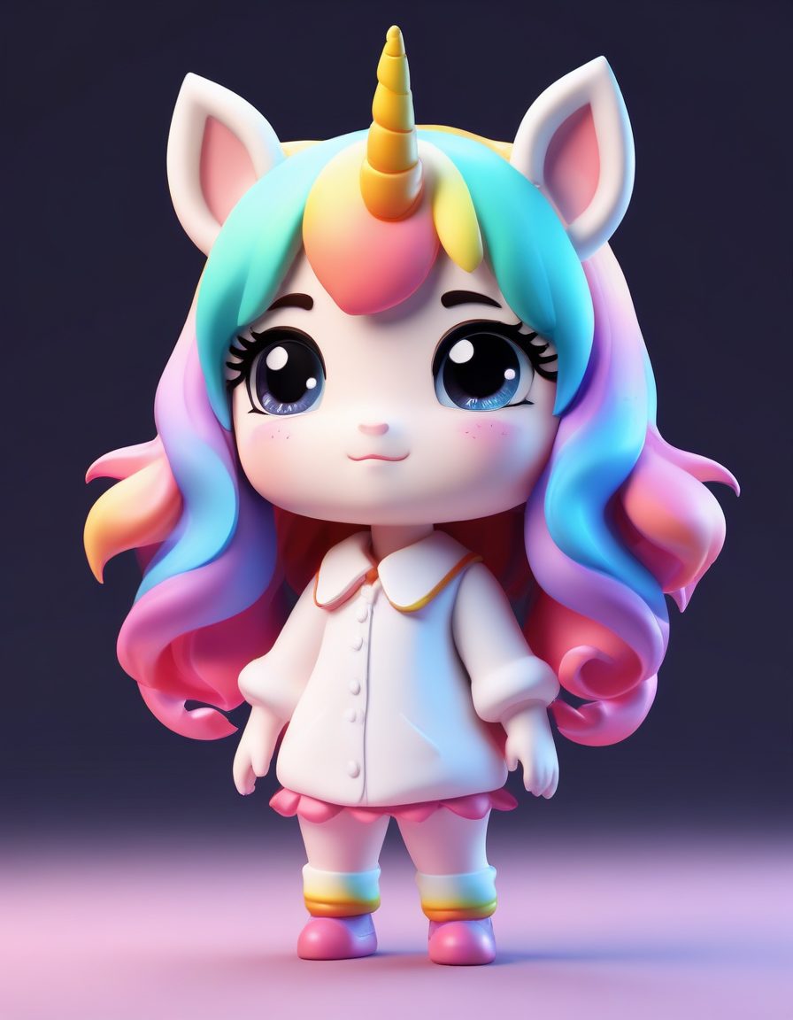 Midjourney:Q版独角兽少女!梦幻粉彩C4D,做头像自带仙气!