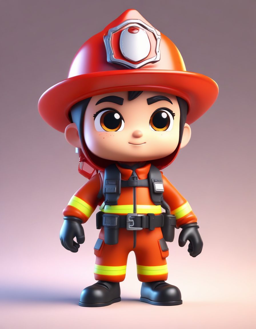 Midjourney:Q版消防员高举水枪,Octane渲染,热血主题IP素材
