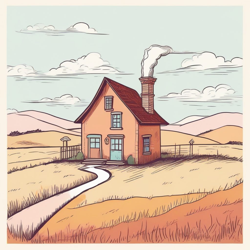 Midjourney提示词：童年梦想家🏡，蜡笔风极简小房子，温暖童话感！