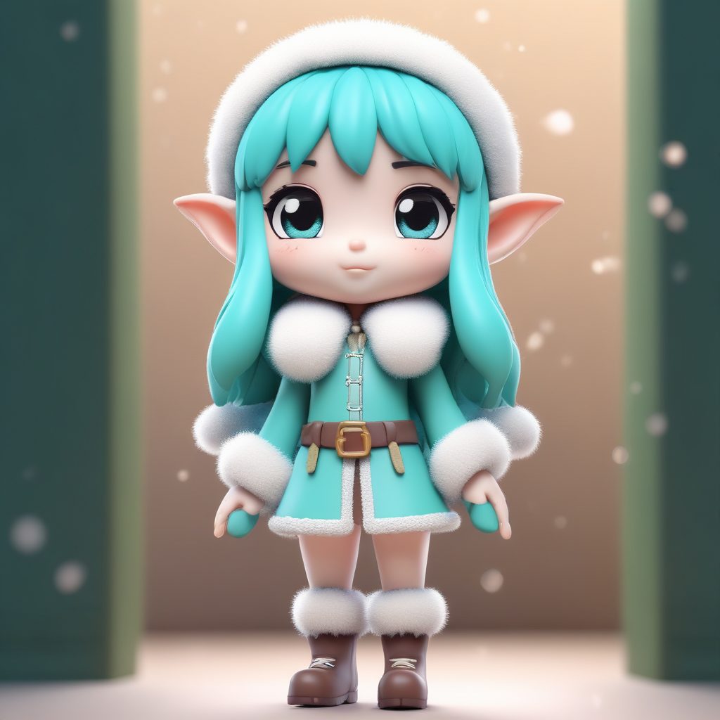 Midjourney提示词：元气满满的Q版冬日精灵，C4D渲染，马卡龙配色太高级