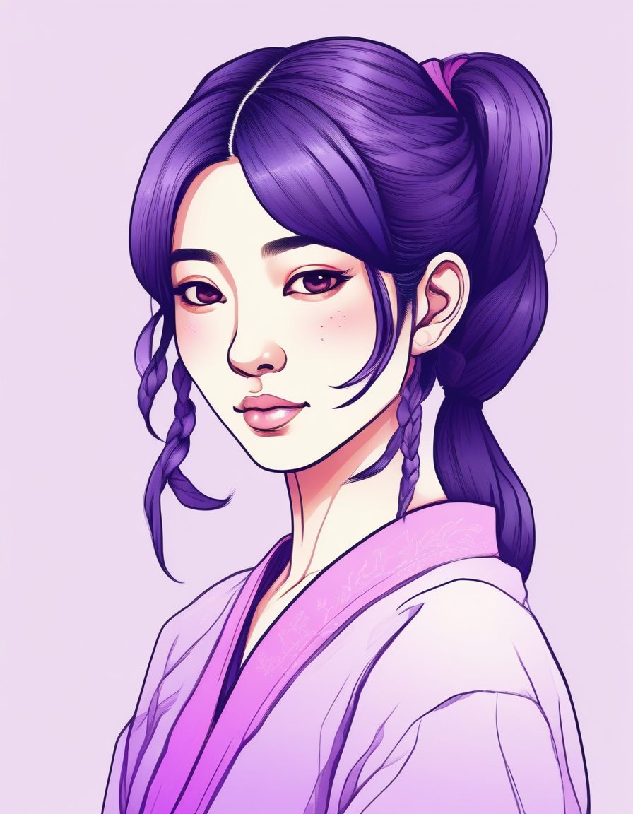 Midjourney：甜酷双马尾少女头像，紫粉渐变色，彩铅插画风！