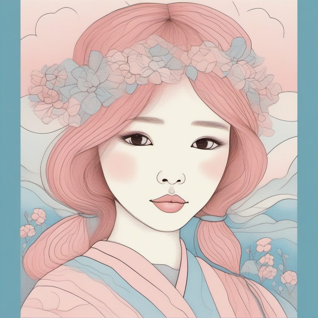 Midjourney 甜美系:如何用粉蓝色系和彩铅风格描绘治愈系少女?