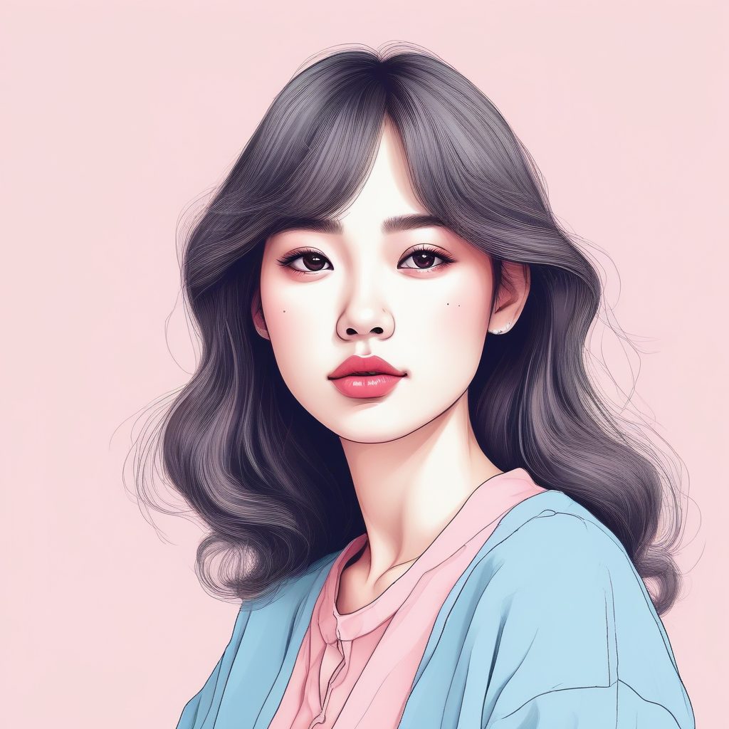 Midjourney线稿秘籍：打造高饱和粉蓝色，软萌风时尚女孩插画，告别平庸！