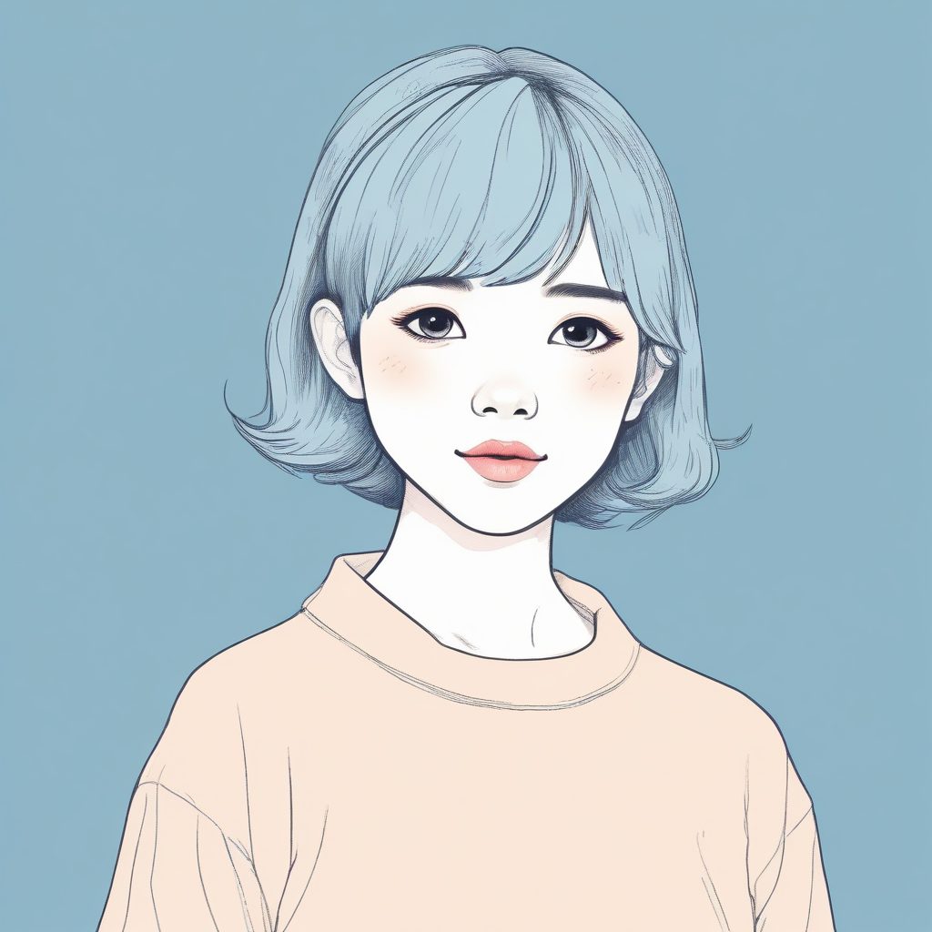 Midjourney咒语：粉蓝系甜美插画，极简时尚少女，复古纸张纹理