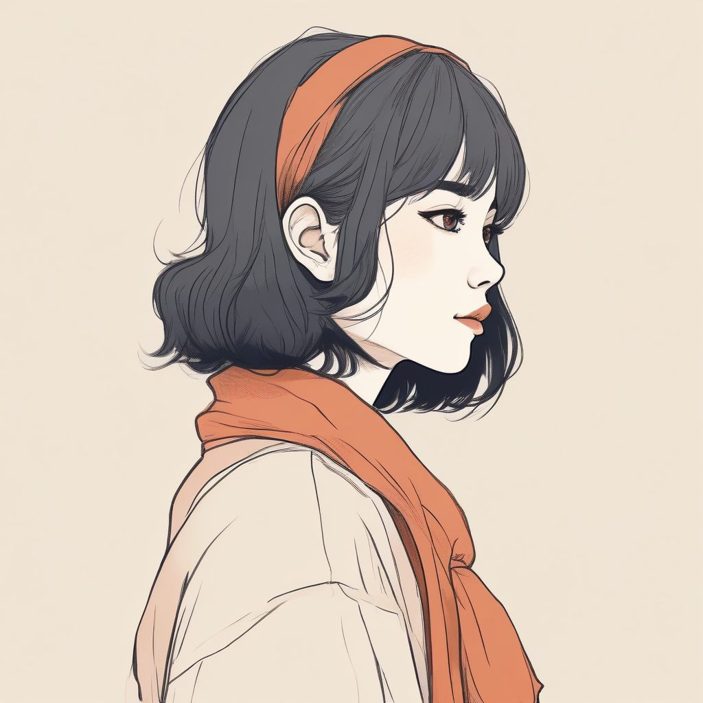 Midjourney咒语：ins风日系极简插画，温柔蜡笔质感少女头像！