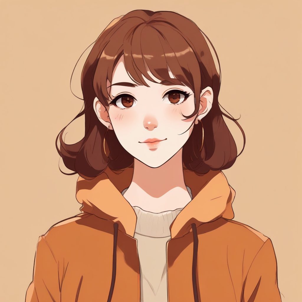 Midjourney咒语：焦糖玛奇朵色极简动漫肖像，秋日氛围感穿搭