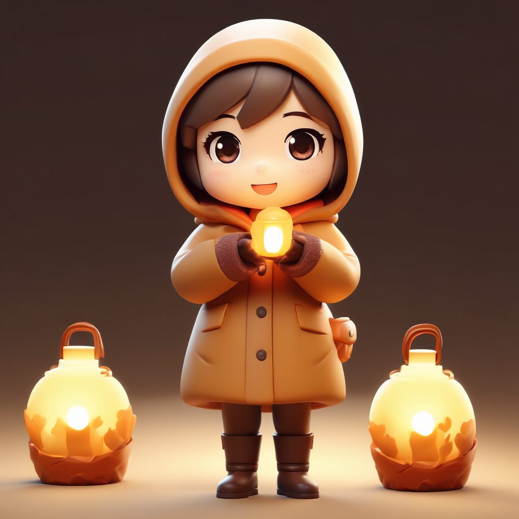 🎀Midjourney咒语：焦糖色软糖风Q版少女，全身站立，光影唯美