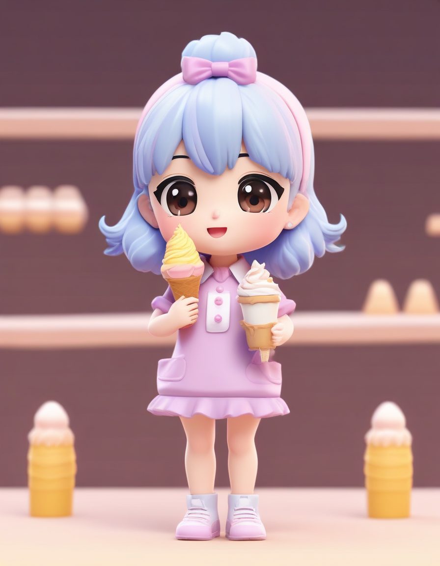 Midjourney咒语：Q版吃货小女孩，超萌C4D盲盒风，美食博主快收藏！