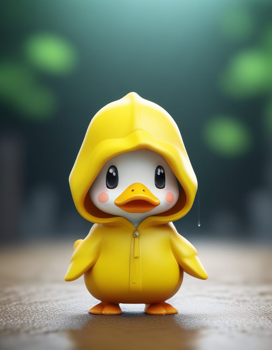 Midjourney咒语:Q版小黄鸭,雨天盲盒系列!C4D黏土,萌化你的心