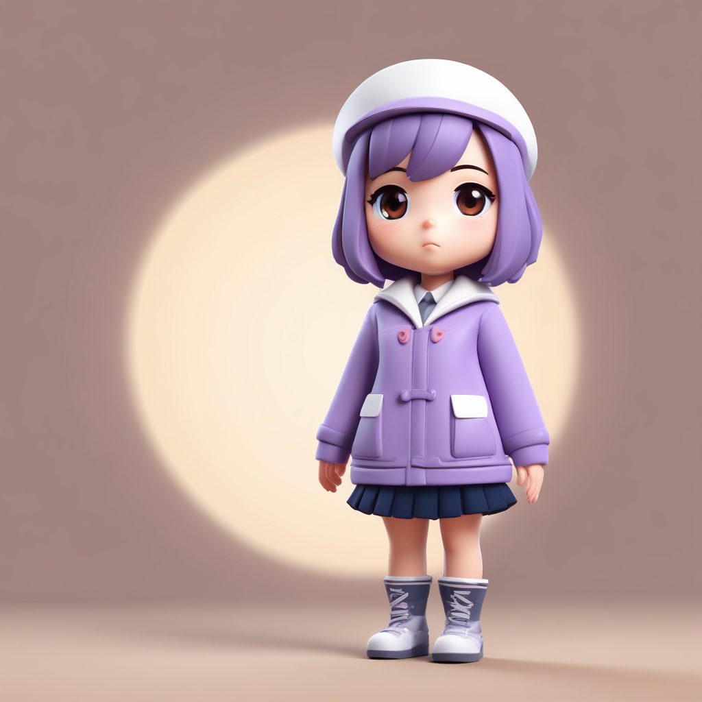 Midjourney咒语：水手领冬装Q版女孩自信叉腰，高级紫丁香背景