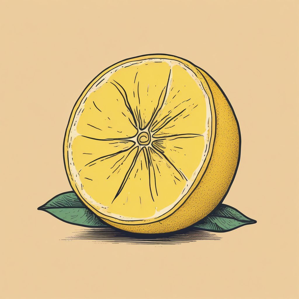 Midjourney咒语：一颗黄色柠檬🍋，极简线条水果，高饱和蜡笔风！