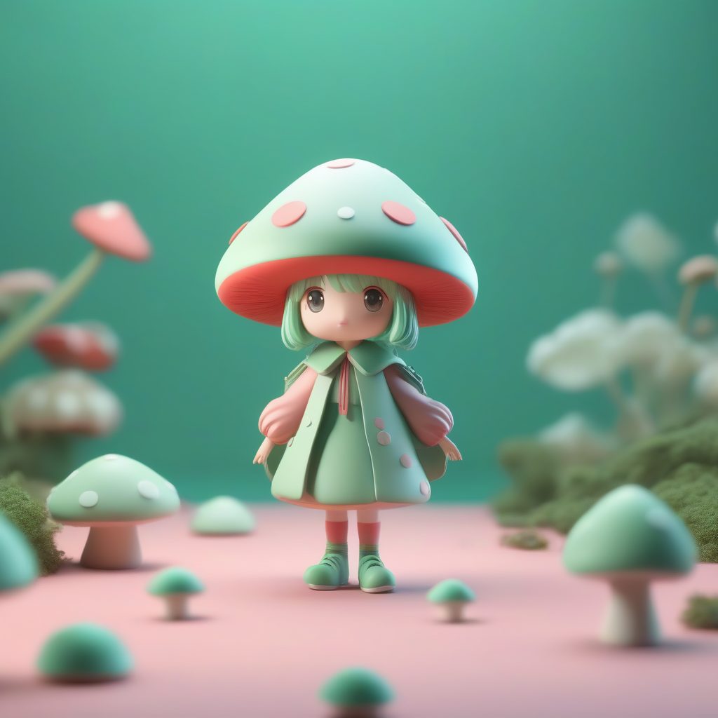 Midjourney Q版蘑菇精灵手办：治愈系C4D建模与Octane渲染技巧