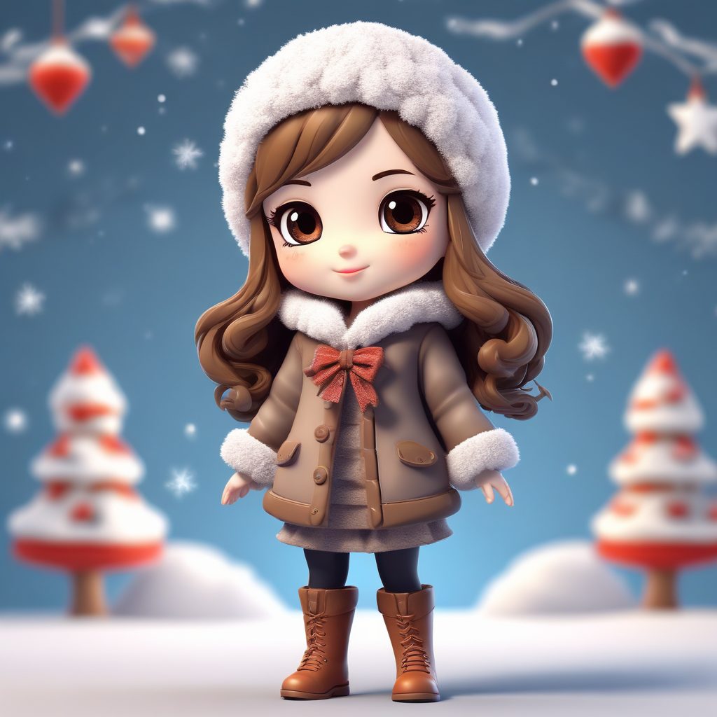 Midjourney Q版女孩冬季潮搭! 喜庆冬装表情包，纯色背景3D渲染效果绝了