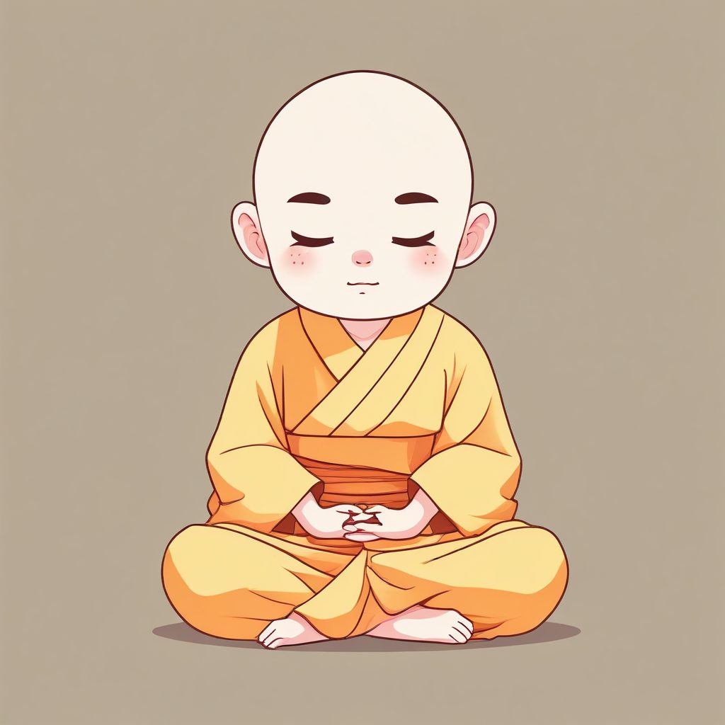 🧘‍♀️冥想治愈系Q版提示词！禅意小僧侣，极简纯色背景