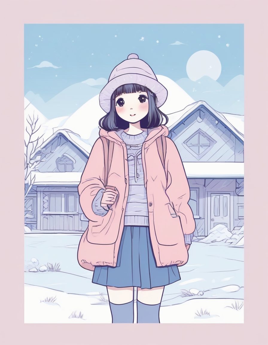 💌明信片视角！极简手绘线稿，日系少女在车站的等待