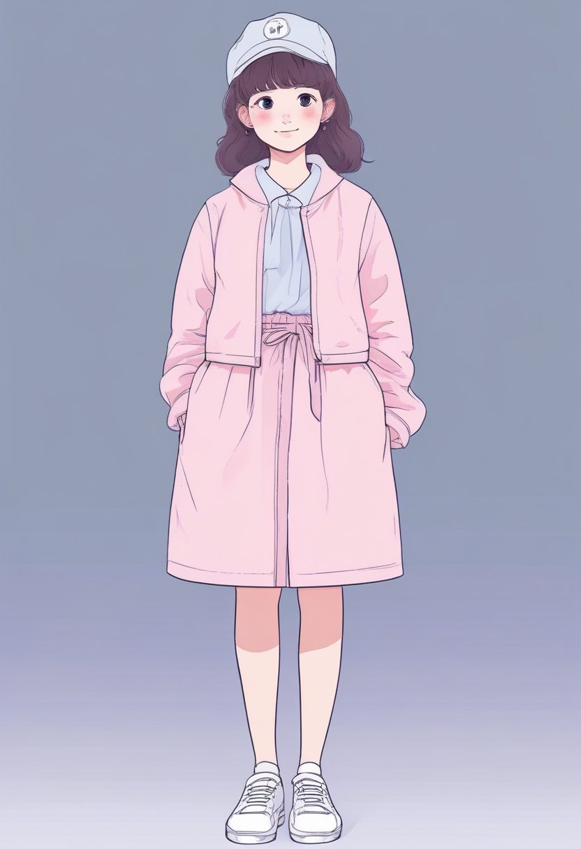 Minimalist Art：超干净背景的粉蓝系时尚少女全身像生成