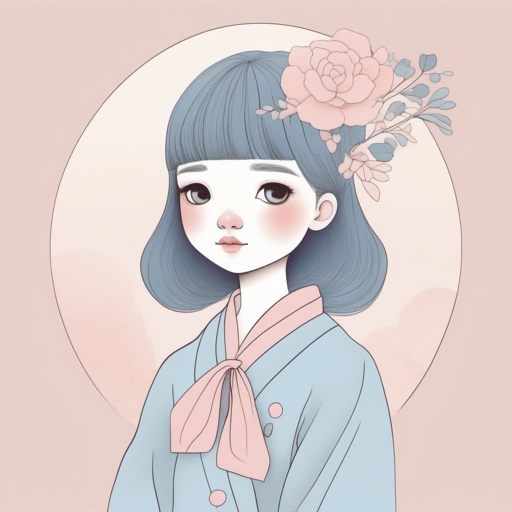 SD/MJ 构图技巧：全身极简线稿与干净纯色背景的搭配方案