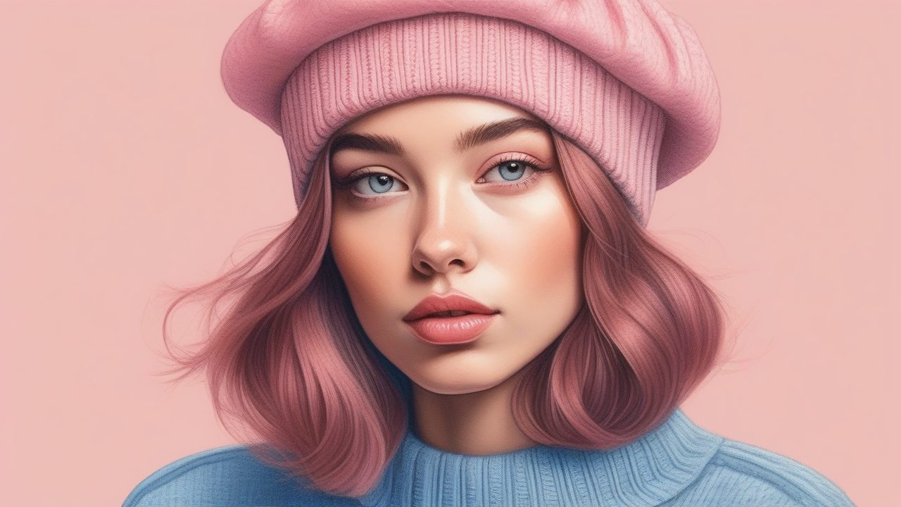 SD/MJ提示词:极简软萌风,粉蓝系少女穿搭手绘插画教程