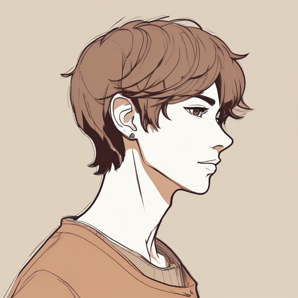 SD/MJ提示词：咖啡色系复古感！极简线条手绘插画，日系文艺男生肖像，耐看高级