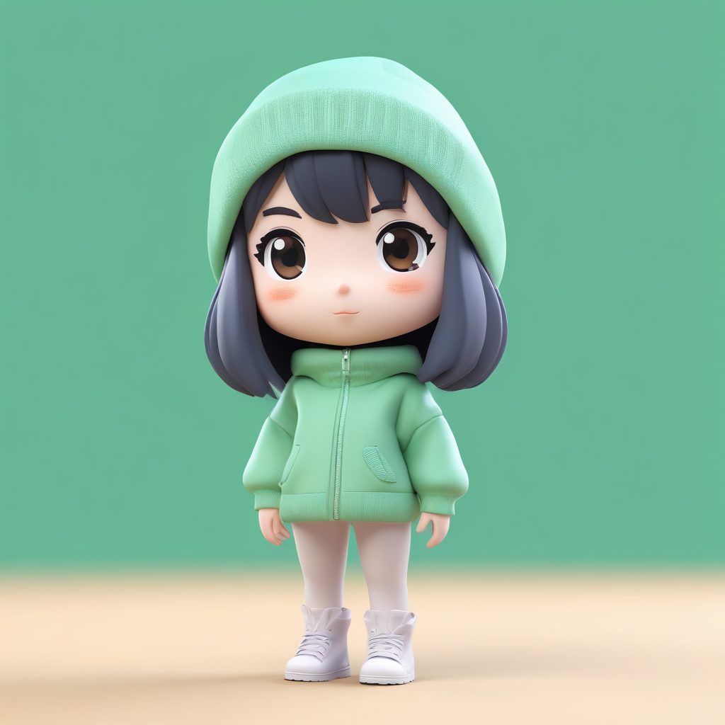 SD/MJ提示词：慵懒冬日风，Q版少女靠墙思考，高级感纯色壁纸