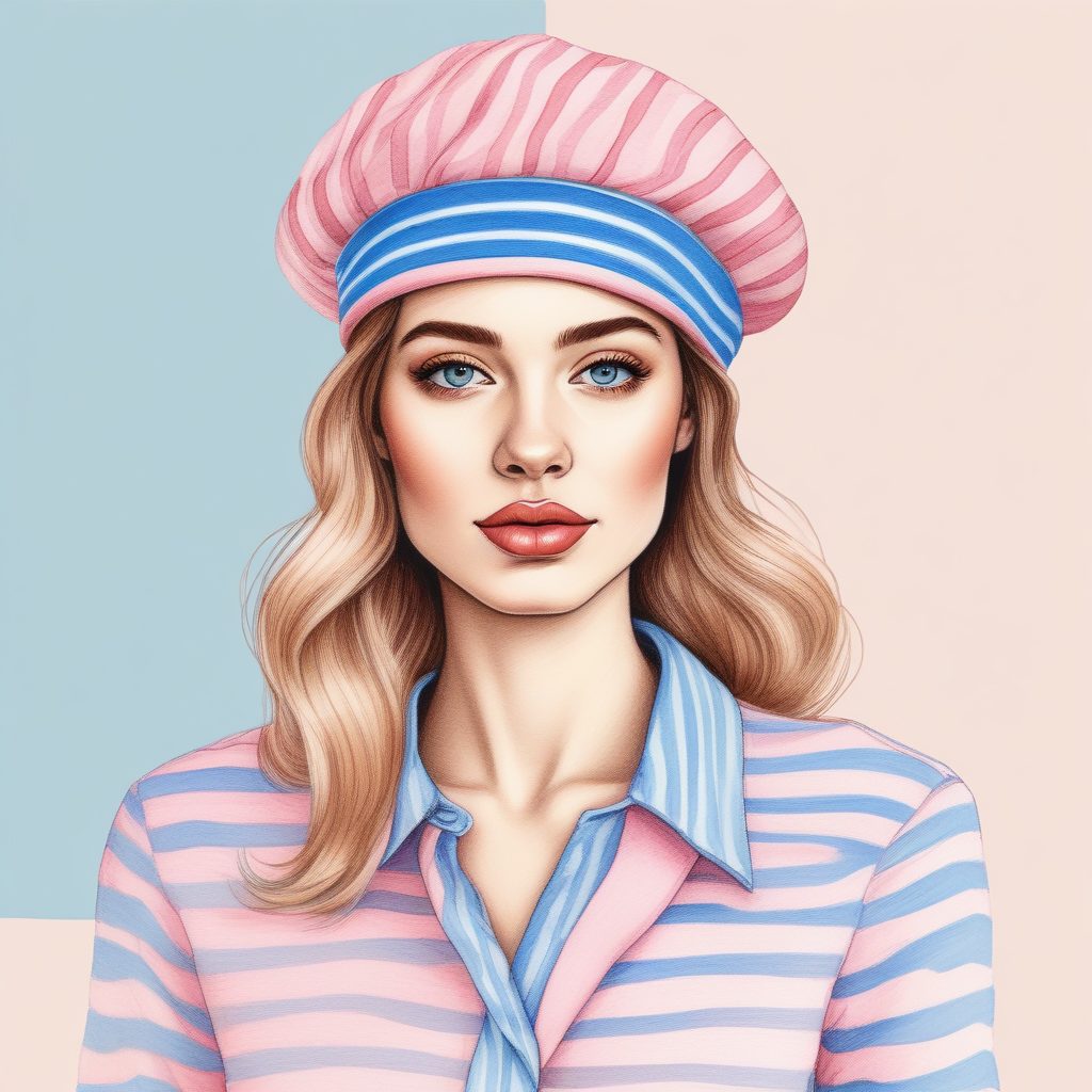 SD/MJ通用：粉蓝法式优雅风，彩色铅笔极简线稿插画