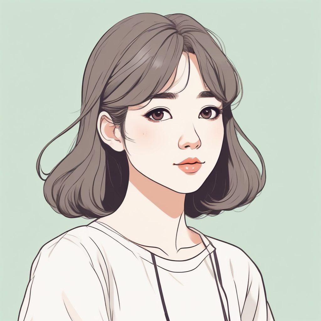 SD/MJ通用：宫崎骏风极简线稿插画，温柔少女头像，治愈系纯色背景