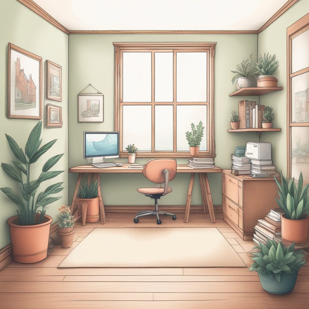 SD/MJ通用：极简Home Office手绘插画，高饱和彩色铅笔+专业级壁纸