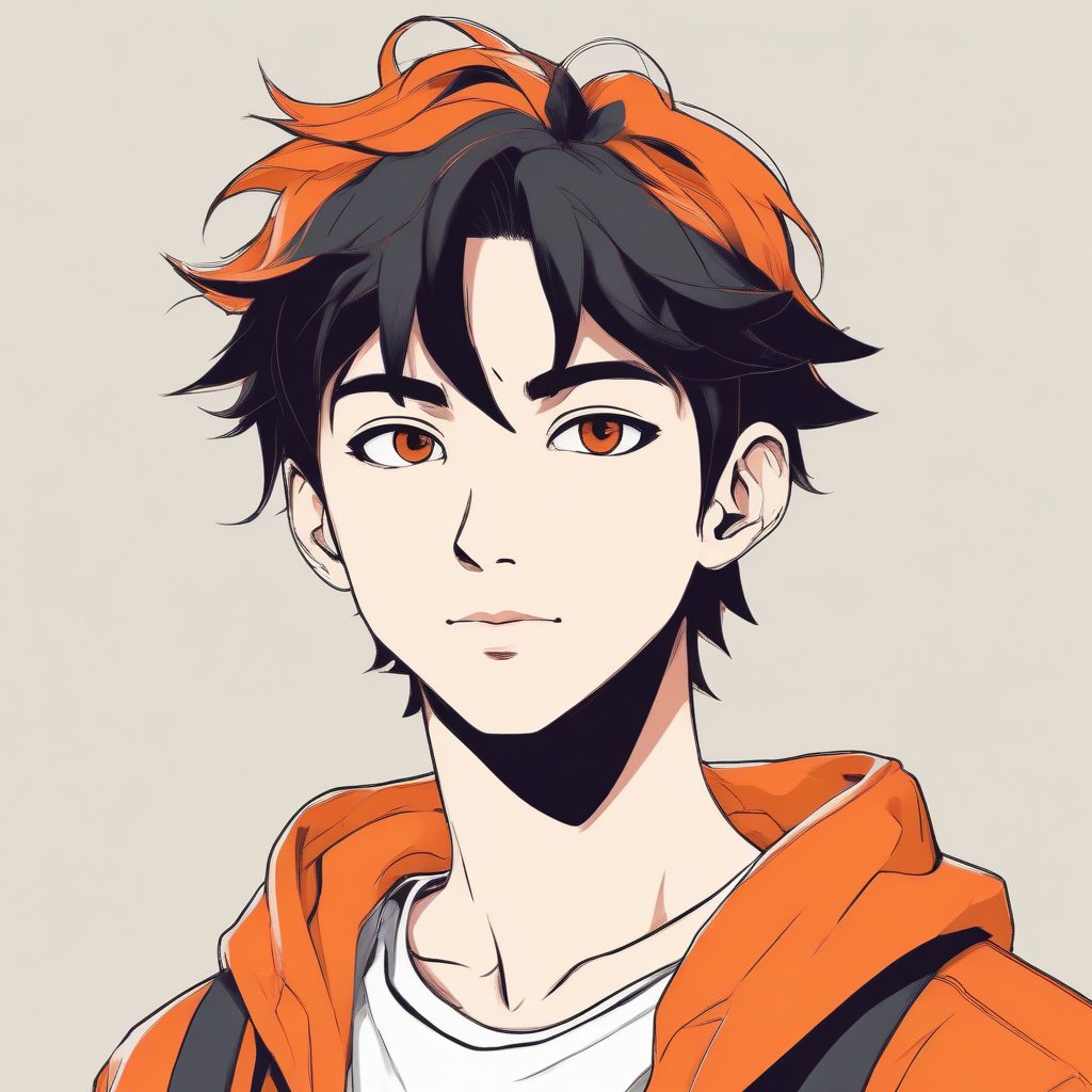 SD/MJ通用：极简线条手绘插画，运动系日系男生肖像，活力橙配色，氛围感拉满