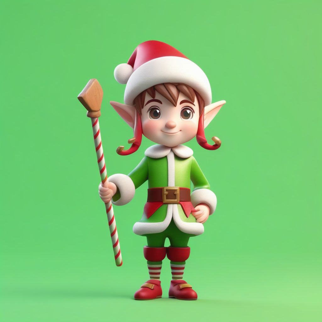 圣诞精灵Q版形象:Pop Mart风格3D渲染全身图,SD/MJ通用提示词