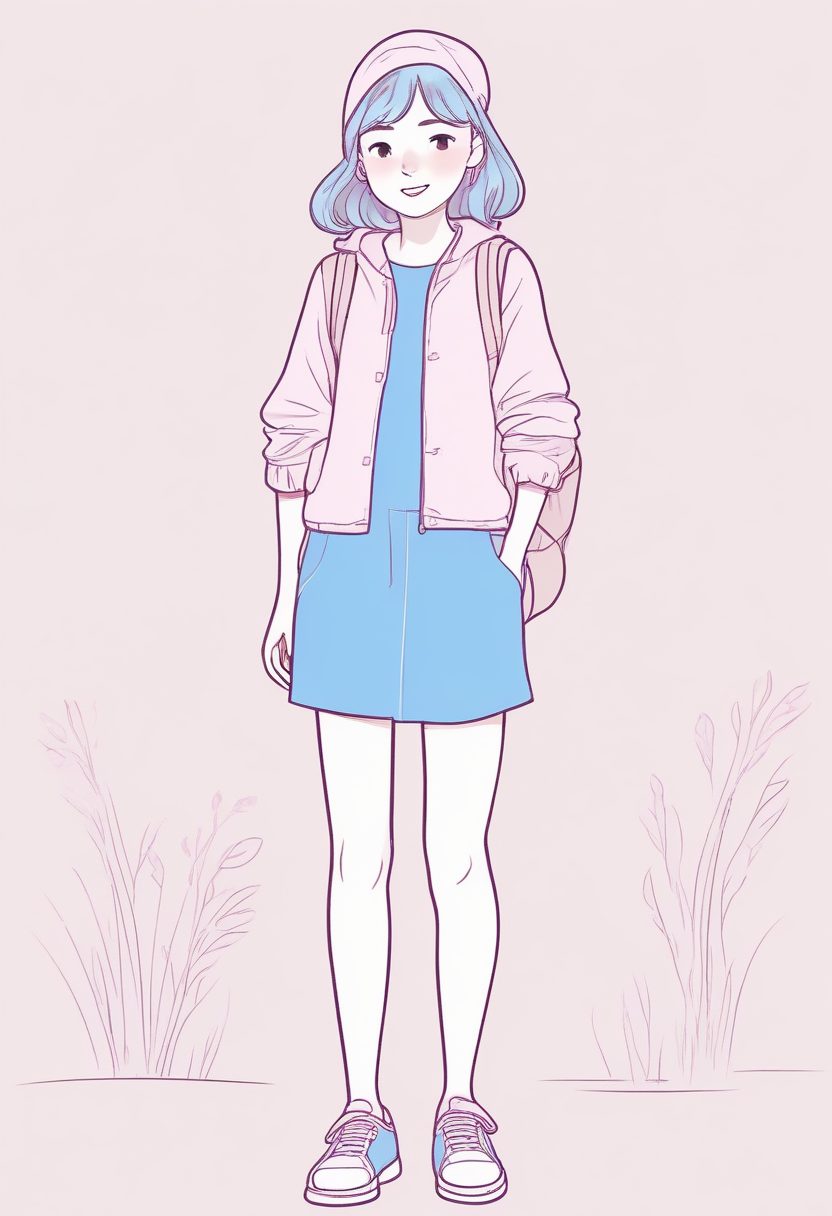 SD/MJ通用：最小细节插画风！极简软萌女孩全身像，自带治愈滤镜