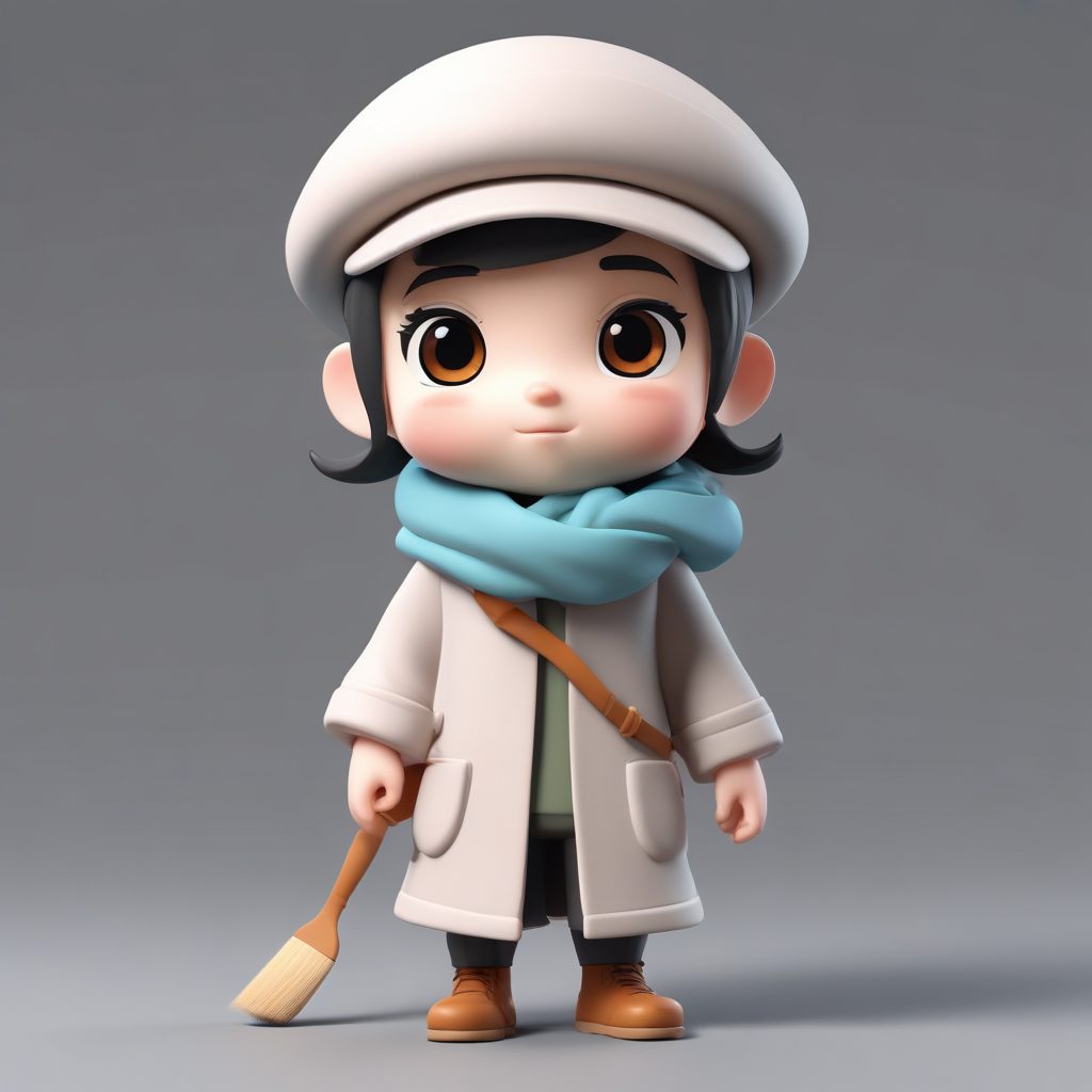 MJ咒语：Q版冬日小画家！羊绒贝雷帽穿搭全身像分享