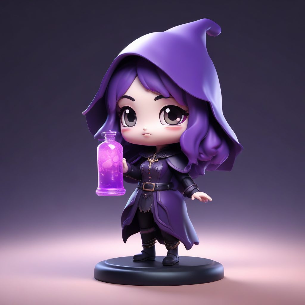 🔮魔法盲盒：哥特风Q版小女巫，3D建模粘土质感纯色背景头像